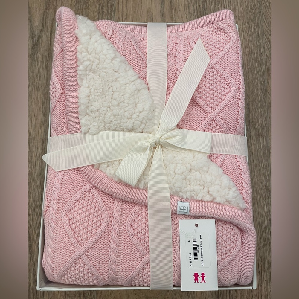 Elegant Baby - Pink Cable Knit and Ivory Sherpa Blanket